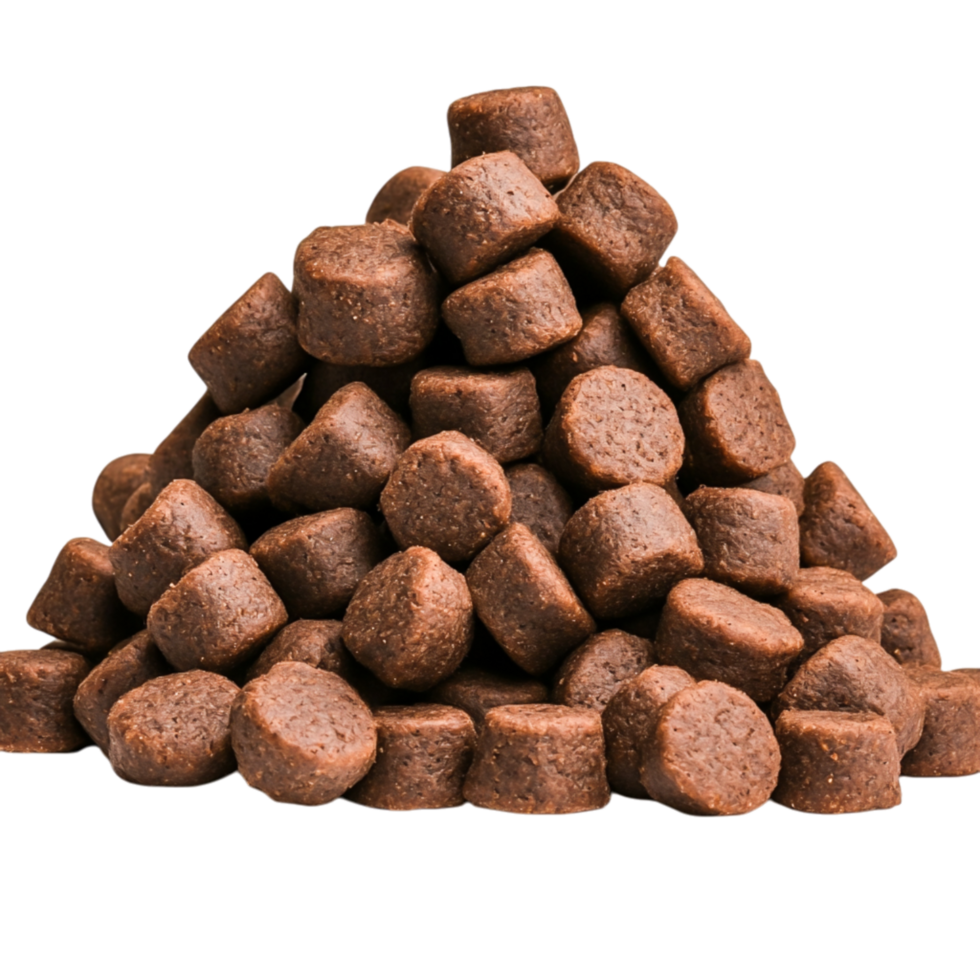 Pile of Dark Brown Pet Food Kibble for Animals png