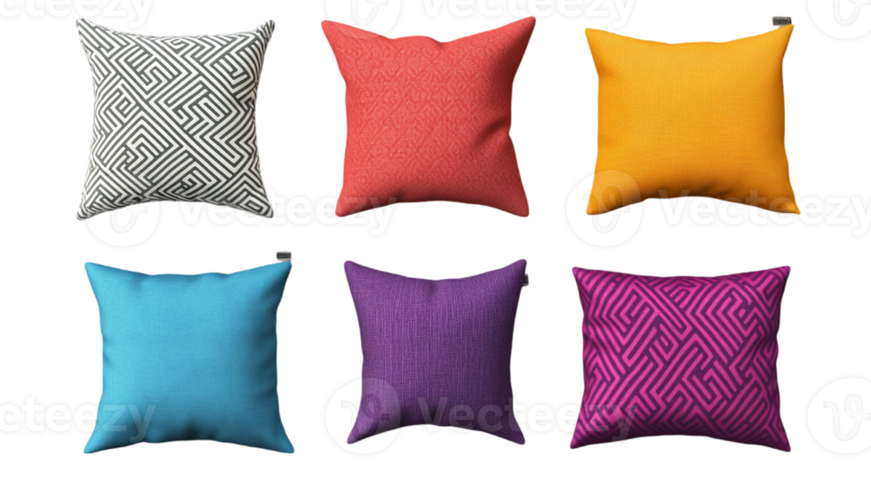 Decorative throw pillows colorful cushion arrangement isolated on transparent background png