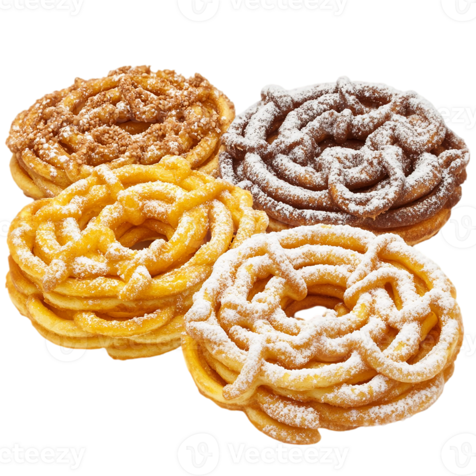 Delicious funnel cakes with toppings on a dark surface isolated on transparent background png