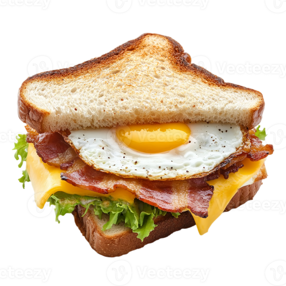 Delicious breakfast sandwich with egg and crispy bacon isolated on transparent background png