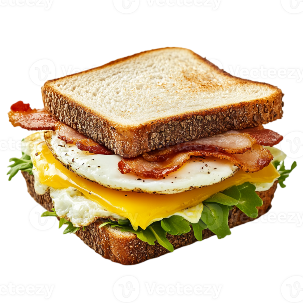 Delicious breakfast sandwich with egg cheese and bacon isolated on transparent background png