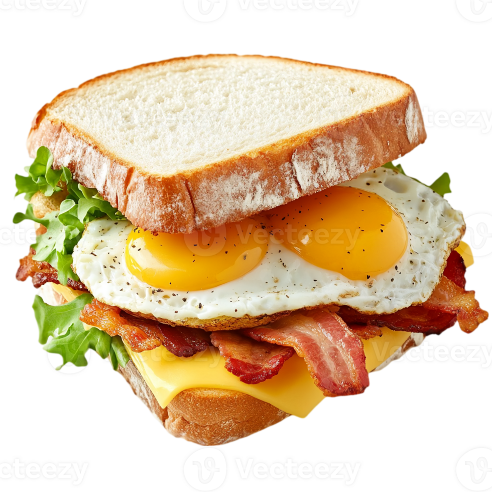 Delicious breakfast sandwich with eggs and crispy bacon isolated on transparent background png
