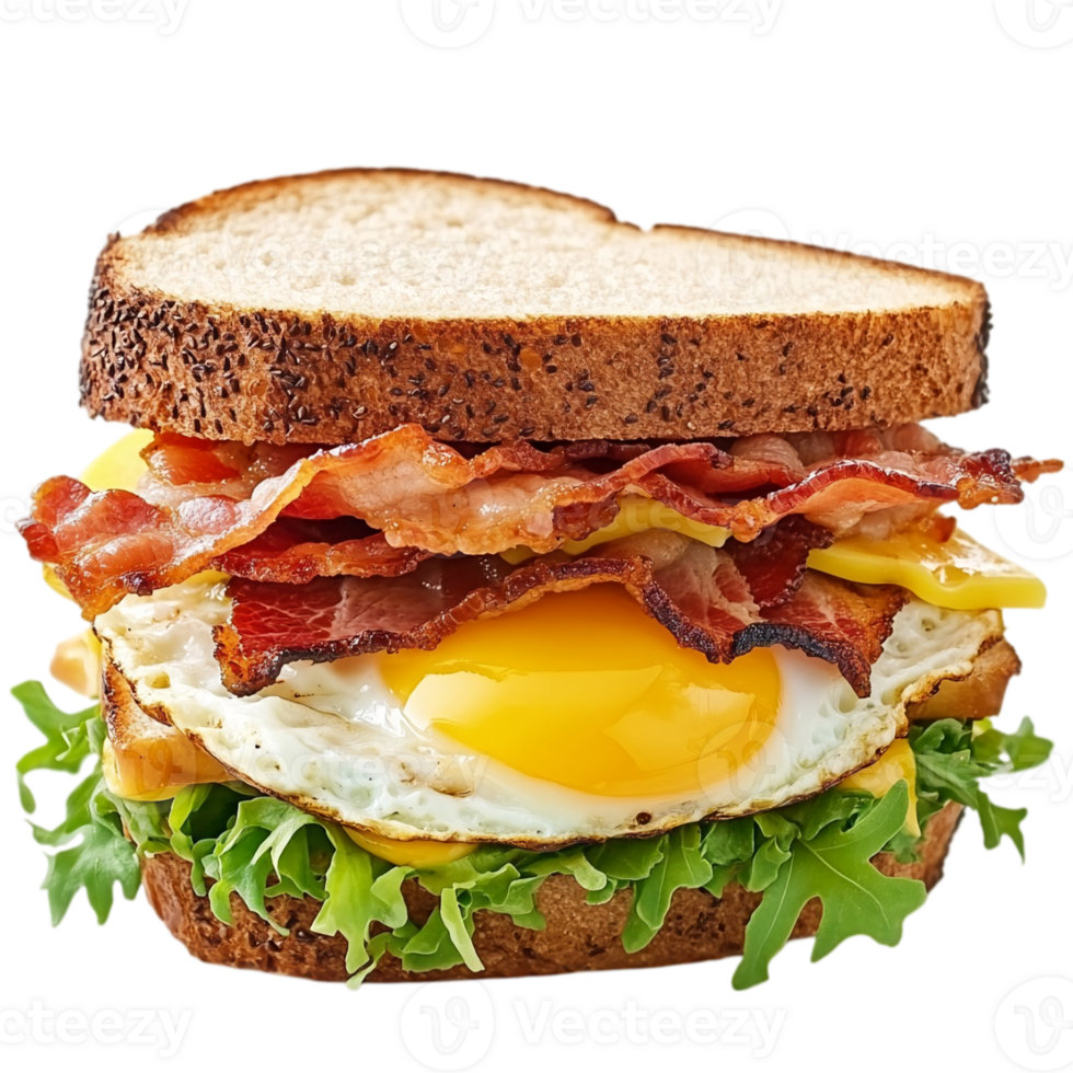 Delicious bacon egg cheese sandwich breakfast meal food isolated on transparent background png