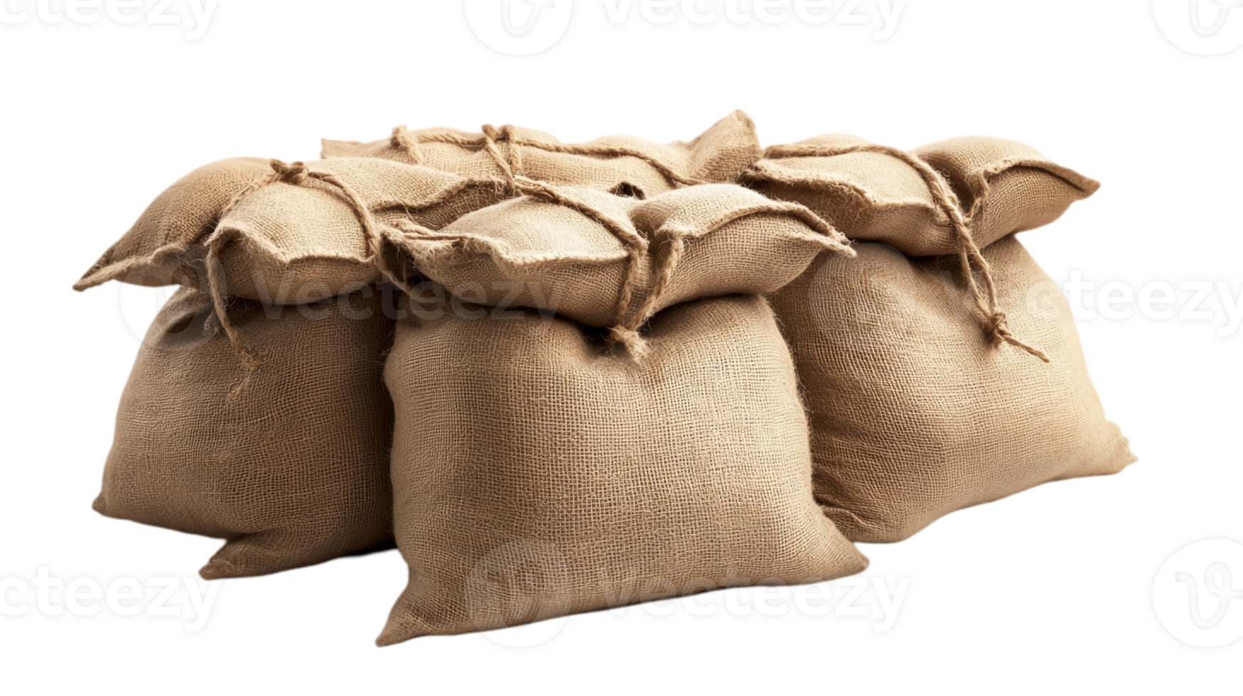 Burlap sacks filled with grains on a plain background isolated on transparent background png