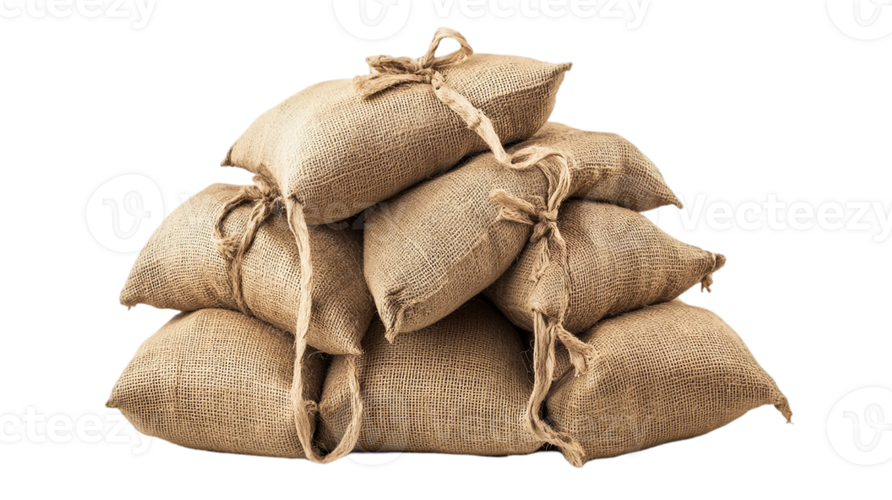 Stack of burlap sacks agriculture harvest grain farm isolated on transparent background png