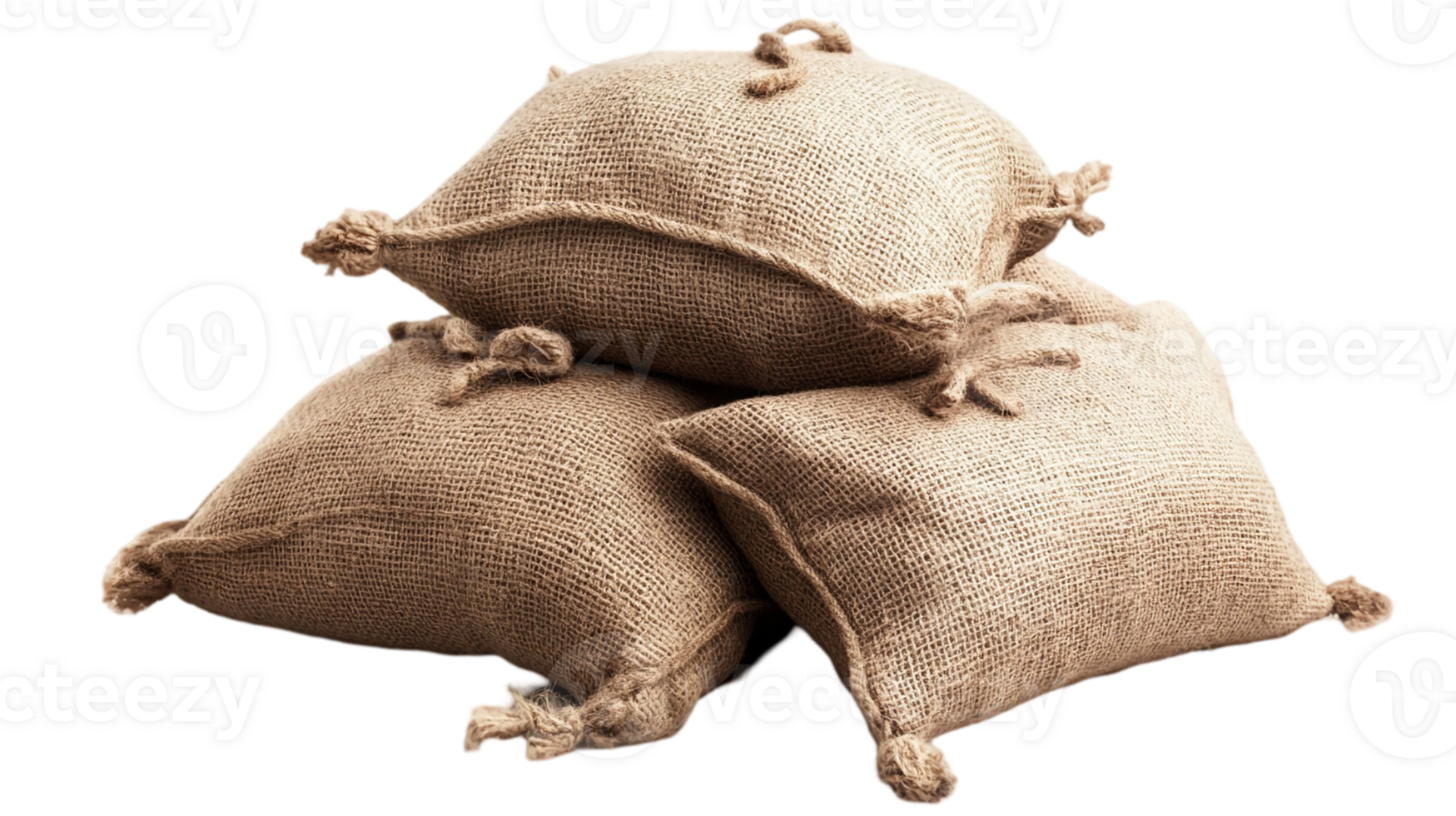 Burlap sacks stacked rustic farm agriculture concept isolated on transparent background png