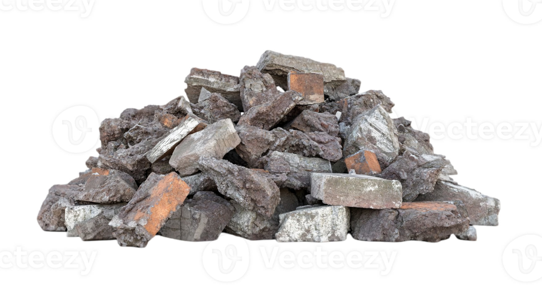 Pile of broken bricks rubble construction waste material isolated on transparent background png