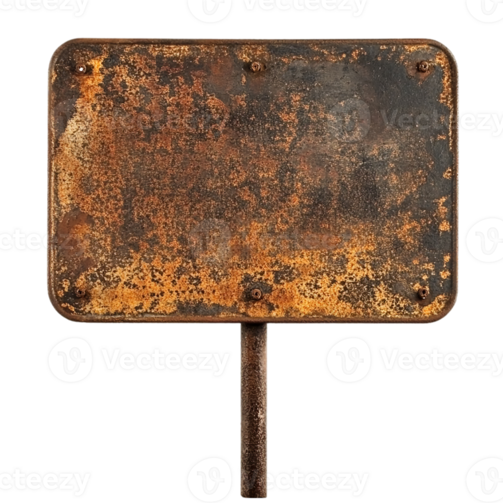 Aged metal sign with rust texture for graphic design use isolated on transparent background png