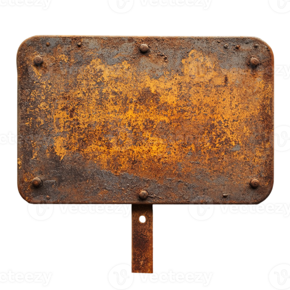 Rusty metal sign aged texture old weathered surface isolated on transparent background png
