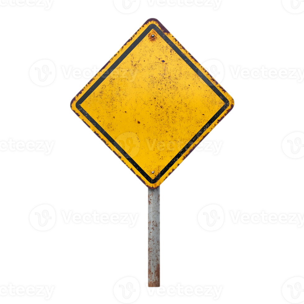 Yellow diamond caution sign road safety alert warning isolated on transparent background png