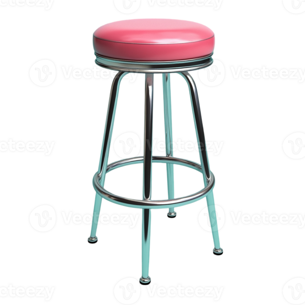 Retro diner stool with pink seat and chrome accents isolated on transparent background png
