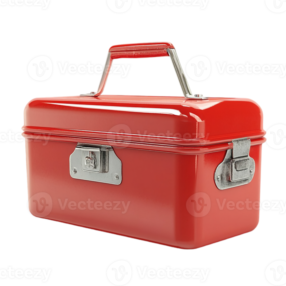 Red metal toolbox container equipment storage container isolated on transparent background png