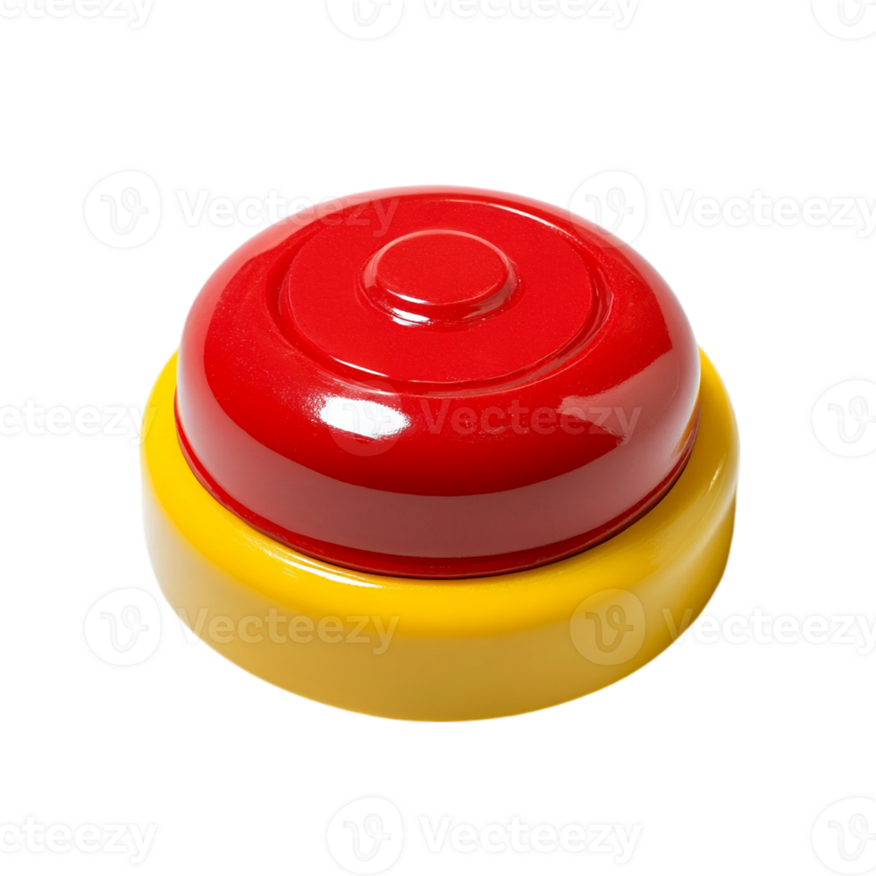 Emergency red button with yellow base on plain setting isolated on transparent background png