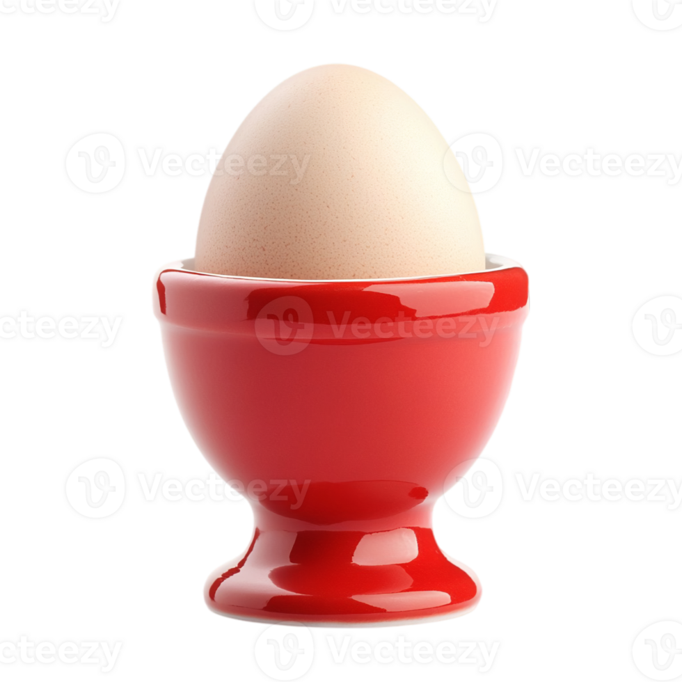 Single boiled egg in a red eggcup studio presentation isolated on transparent background png