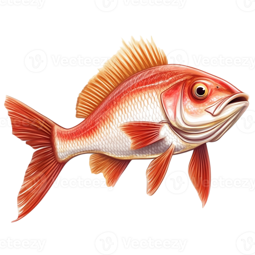Aquatic creature orange fish illustration underwater art isolated on transparent background png