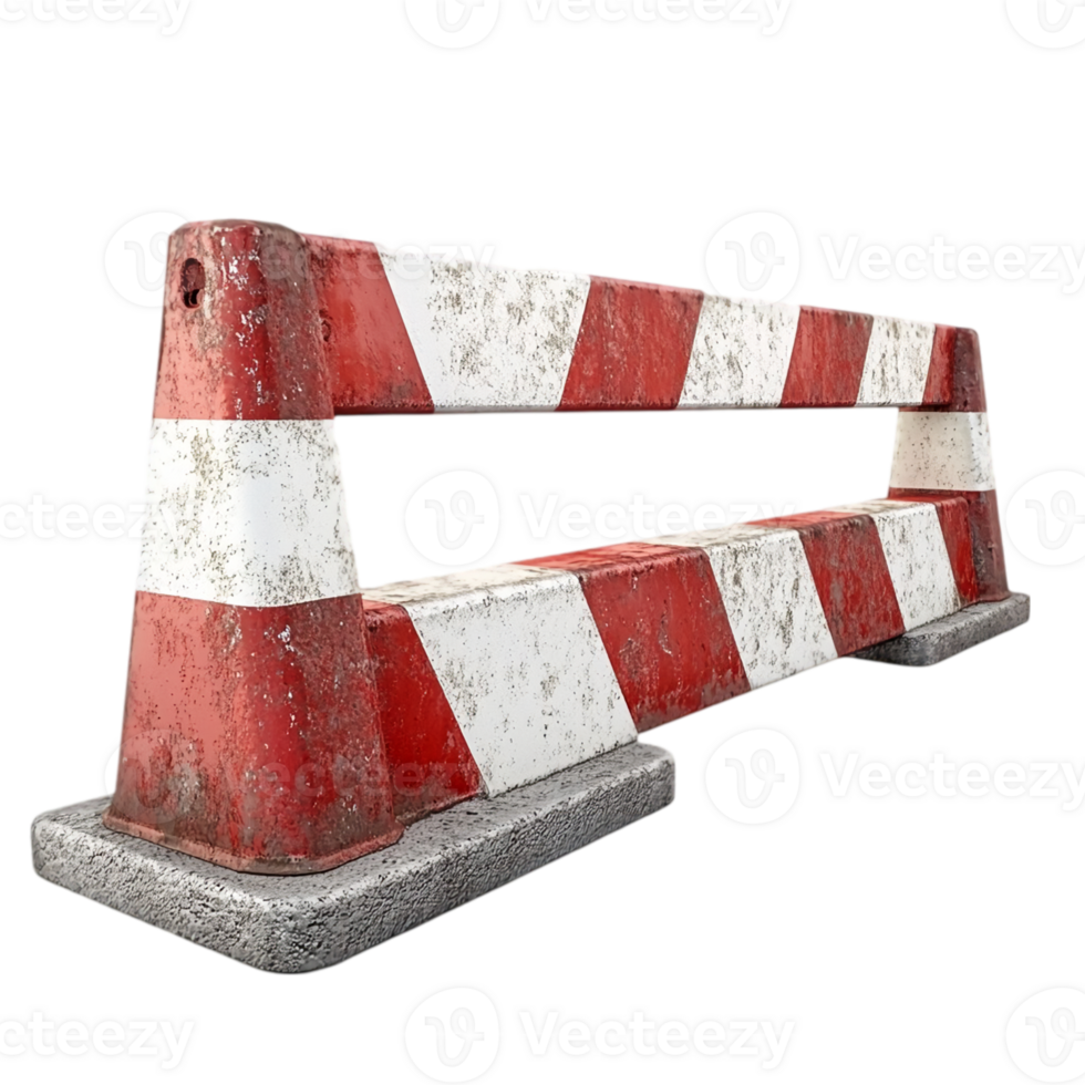 Red and white striped traffic barrier construction zone isolated on transparent background png