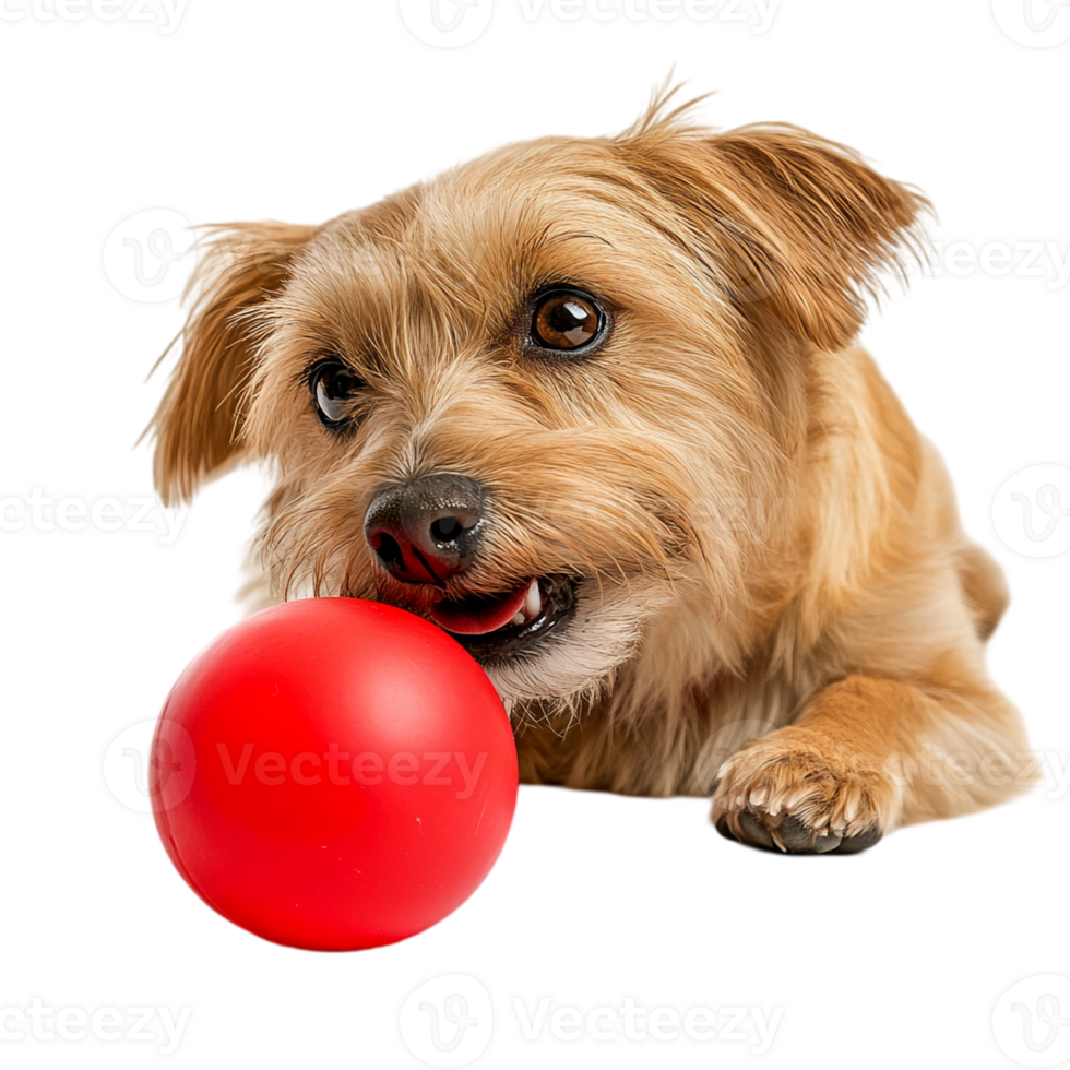 Adorable puppy with red ball against a solid backdrop isolated on transparent background png
