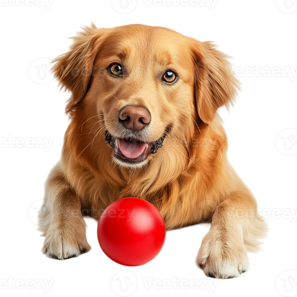 Golden retriever with red ball cute pet canine animal isolated on transparent background png