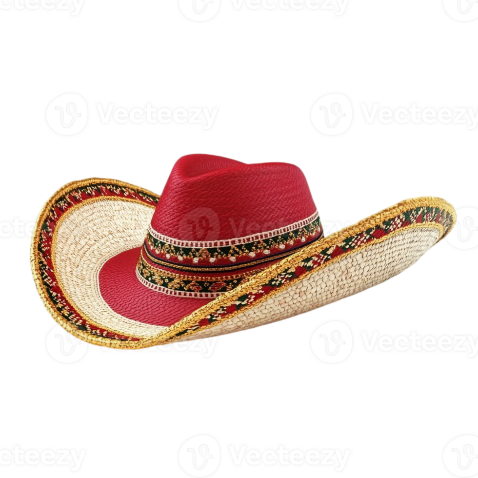 Authentic red sombrero straw hat mexican fiesta attire isolated on transparent background png