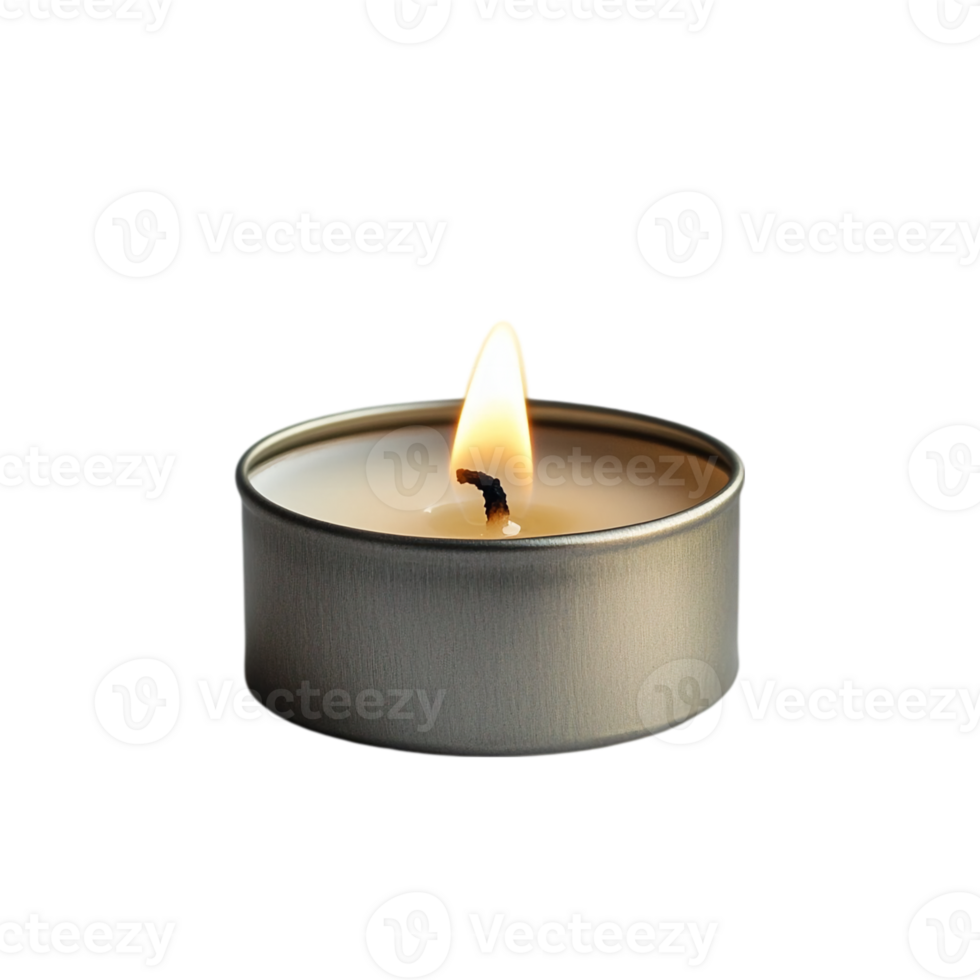 Burning tea light candle flame on a simple backgroundisolated on transparent background png