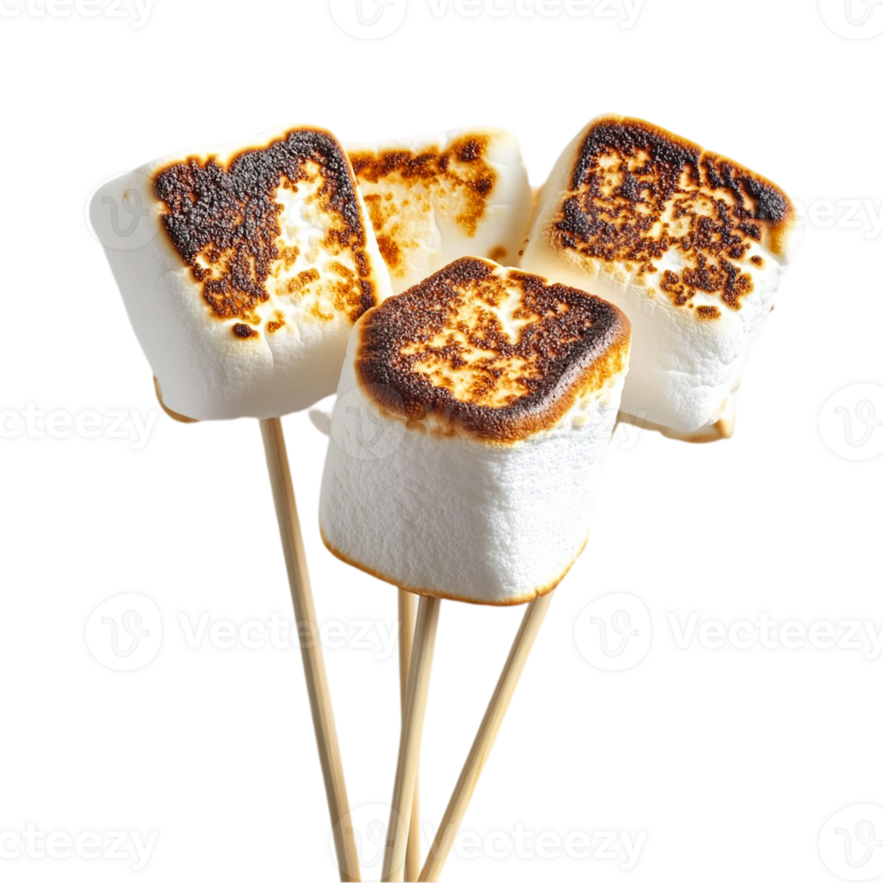 Toasted marshmallows on sticks dessert treat delicacyisolated on transparent background png