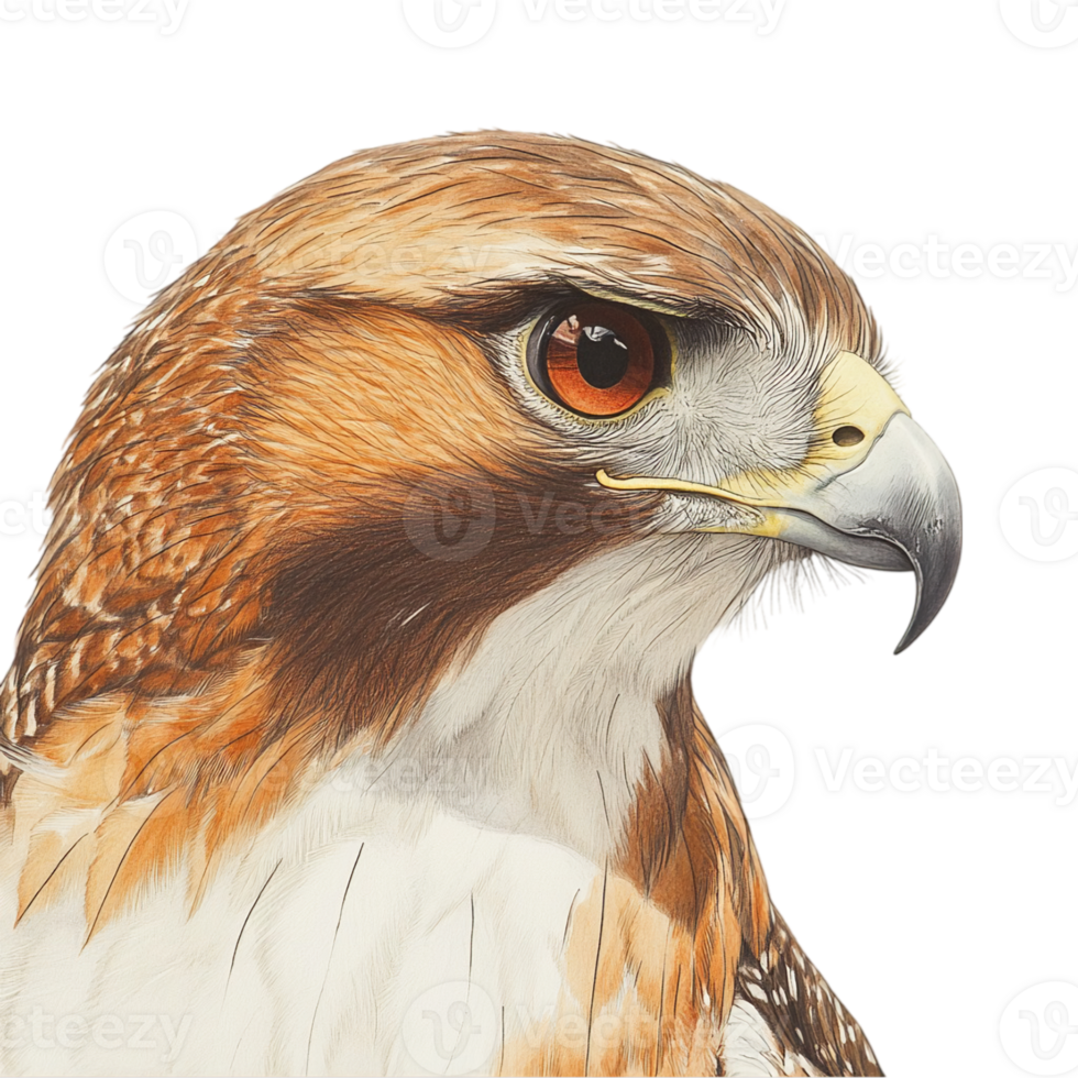 Drawing of a hawk bird of prey with detailed plumage art isolated on transparent background png