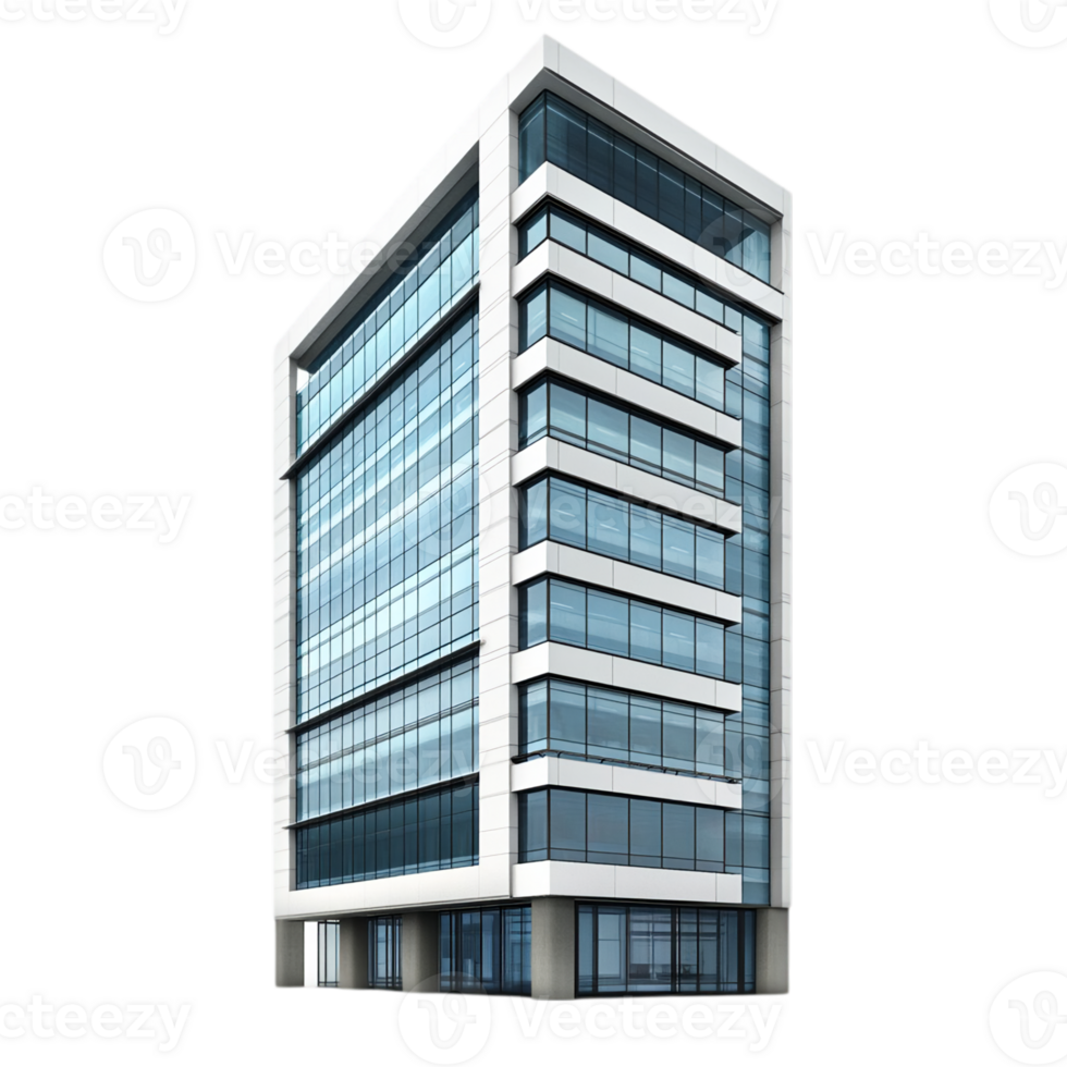 Modern architecture building with glass windows exteriorisolated on transparent background png
