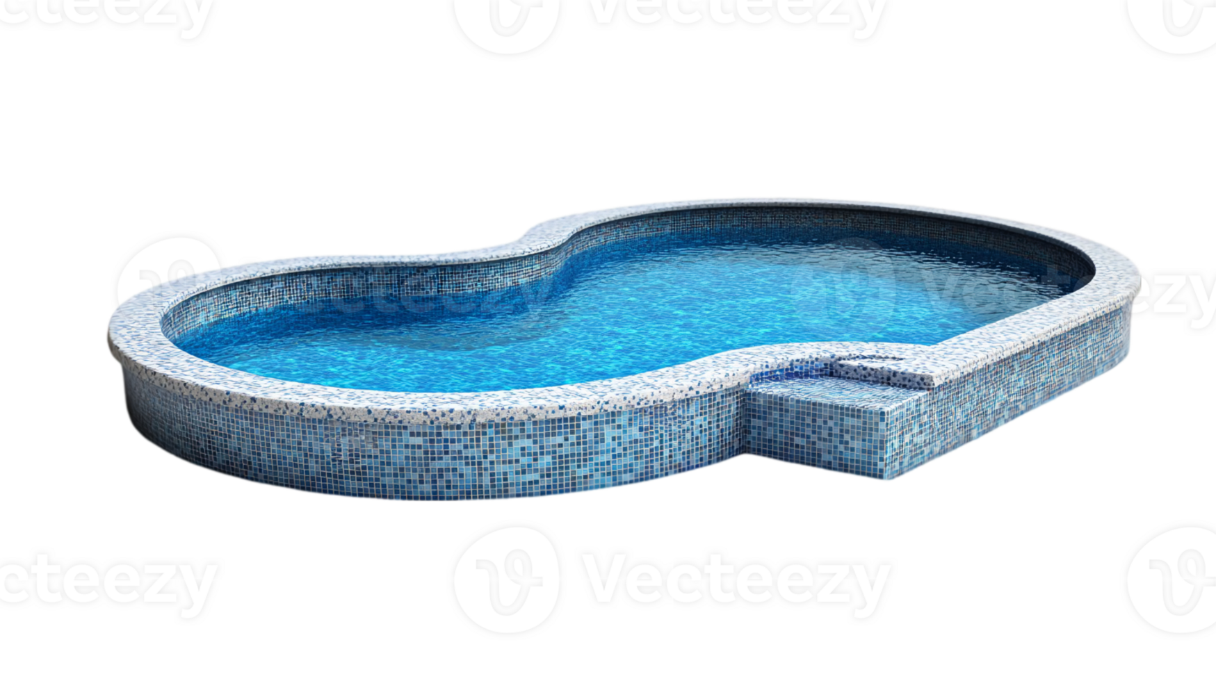 Swimming pool design with blue tiles on a dark settingisolated on transparent background png