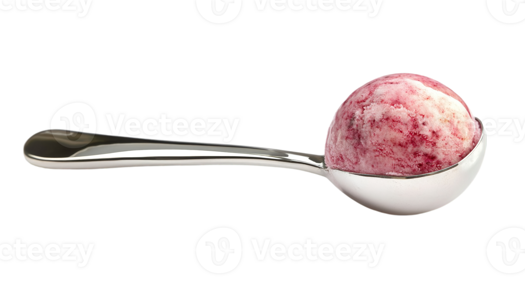 Scoop of pink icecream on a spoon food dessert treatisolated on transparent background png