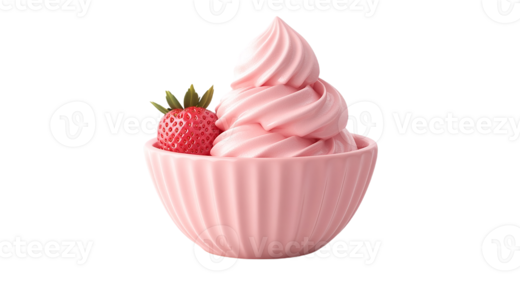 Strawberry frozen yogurt dessert in pink bowl aestheticisolated on transparent background png