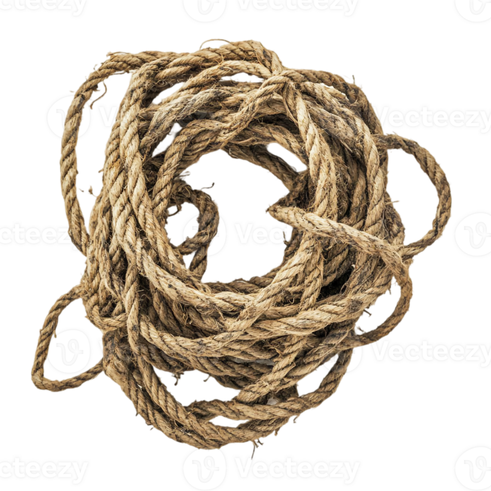 Twisted nautical rope coiled up on a plain backdropisolated on transparent background png