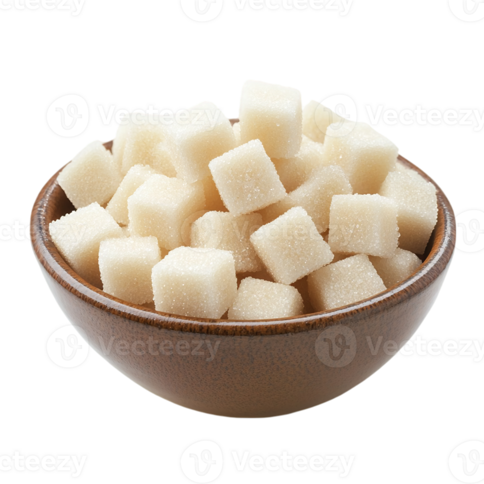 Bowl full of white sugar cubes sweet crystalline treatisolated on transparent background png