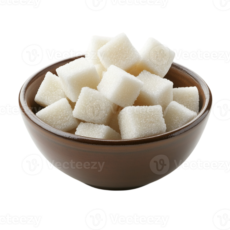 Bowl full of white sugar cubes sweet ingredient foodisolated on transparent background png
