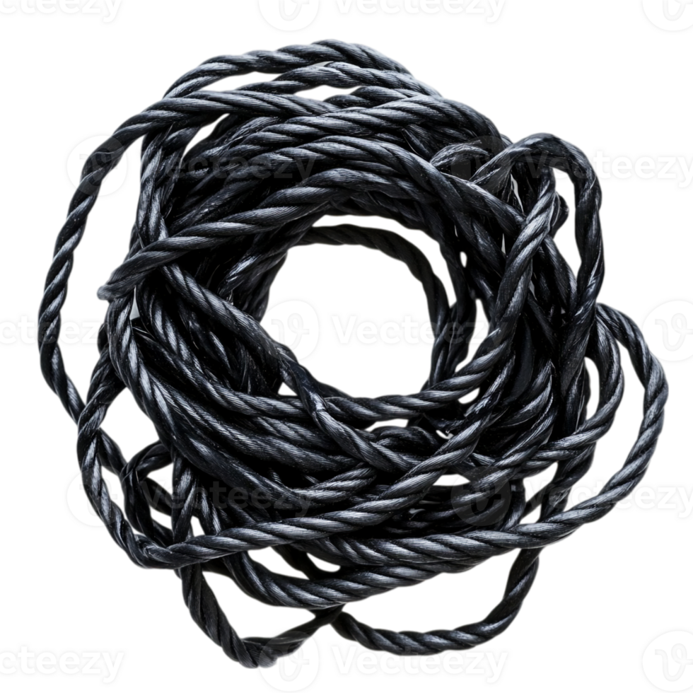 Twisted metallic rope bundle close up studio presentationisolated on transparent background png
