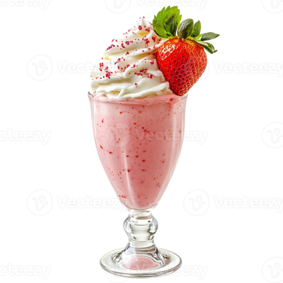 Delicious strawberry milkshake with whipped cream toppingisolated on transparent background png