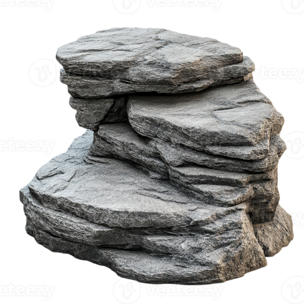 Gray layered rock formation mineral geology specimenisolated on transparent background png