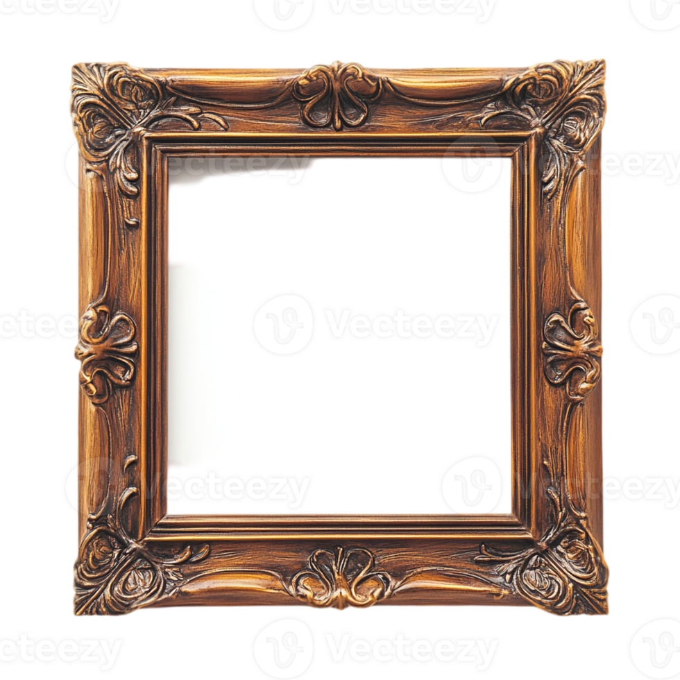 Ornate golden frame design for art and mirror projectsisolated on transparent background png