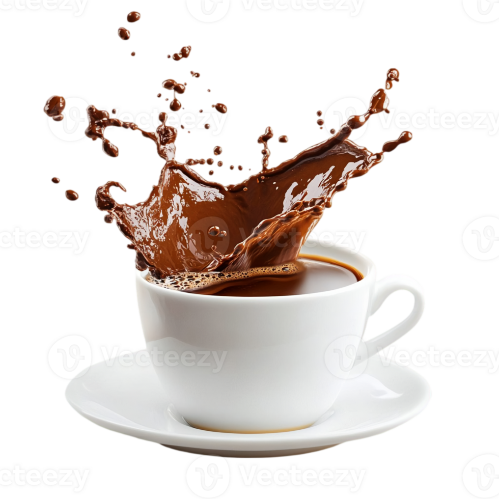Delicious cup of chocolate with splash on a plain backdropisolated on transparent background png