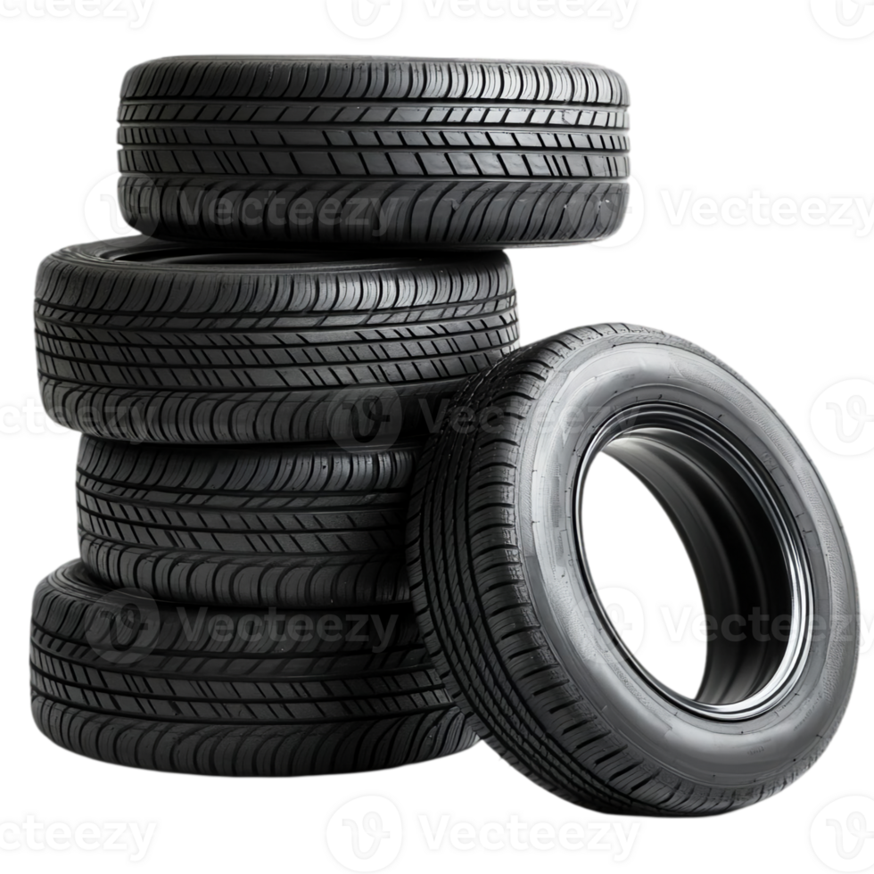 Automotive tires stacked for sale or tire shop serviceisolated on transparent background png