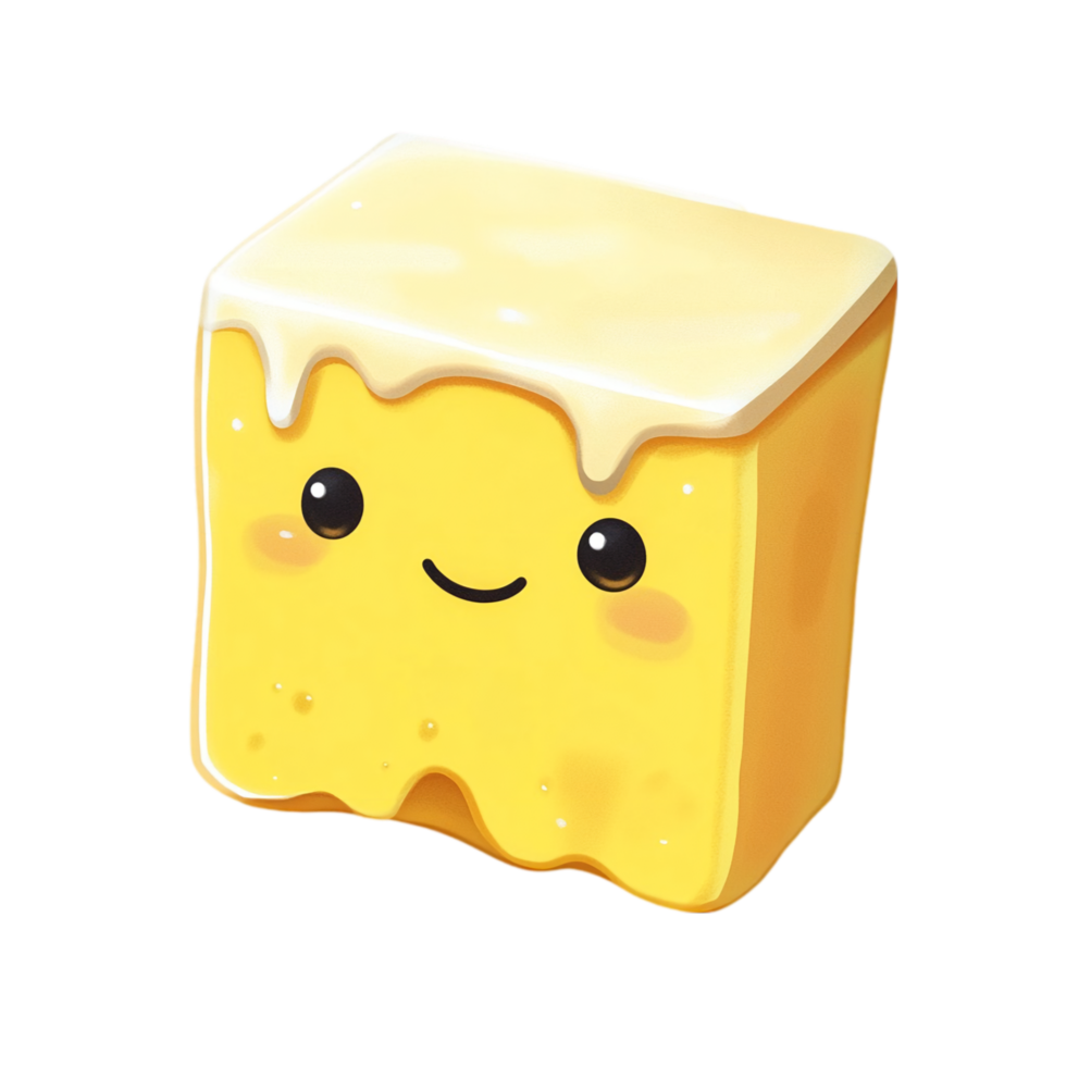 A cheese cube with a smiley face on it png