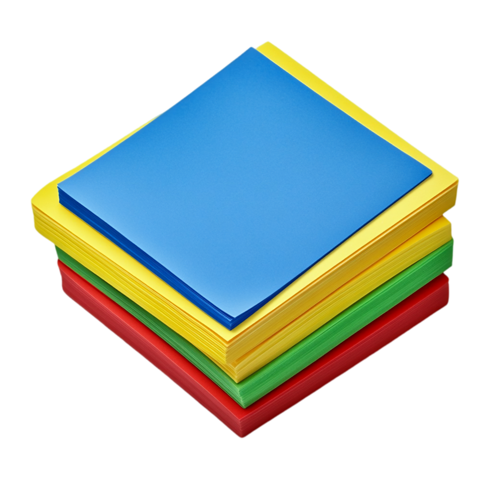 A stack of colorful paper with a blue note pad png