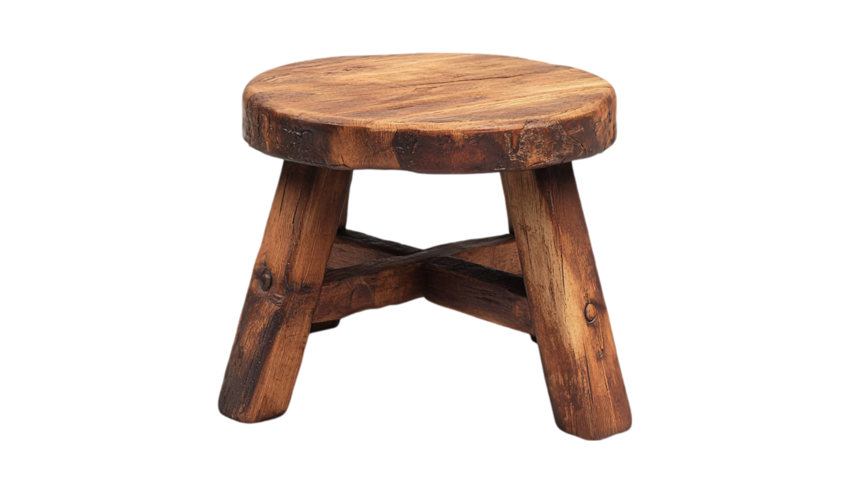 Rustic wooden stool furniture antique seat design object isolated on transparent background png
