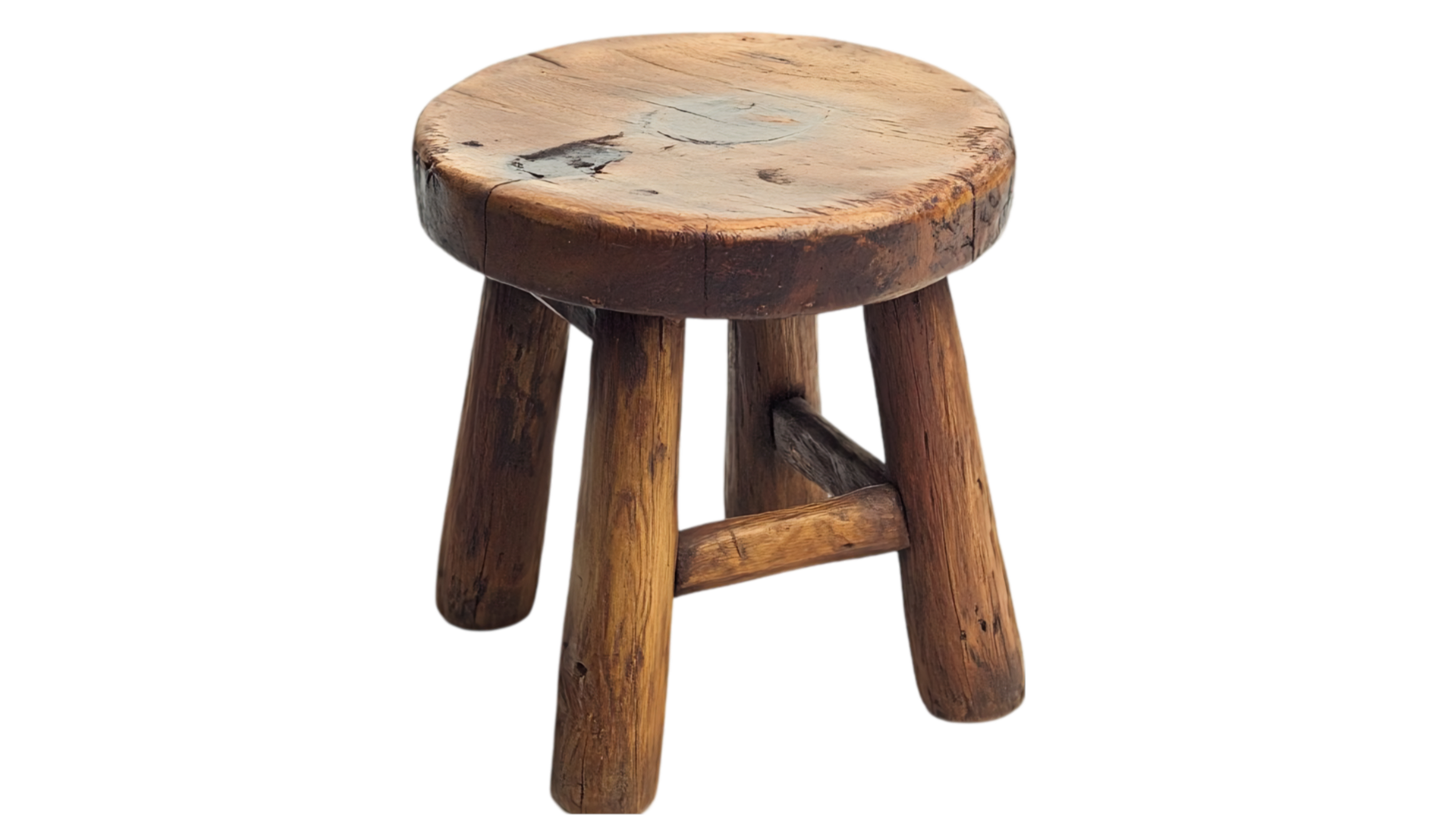 Vintage wooden stool antique furniture rustic design isolated on transparent background png
