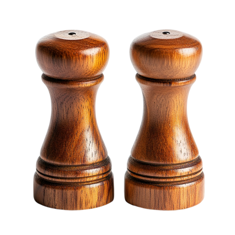 Wooden salt and pepper shakers kitchenware condiments set isolated on transparent background png