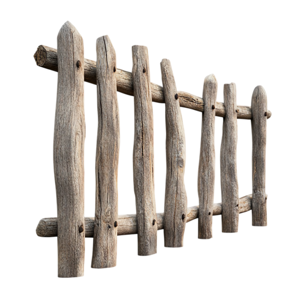 Rustic wooden fence design element on a plain backdrop isolated on transparent background png