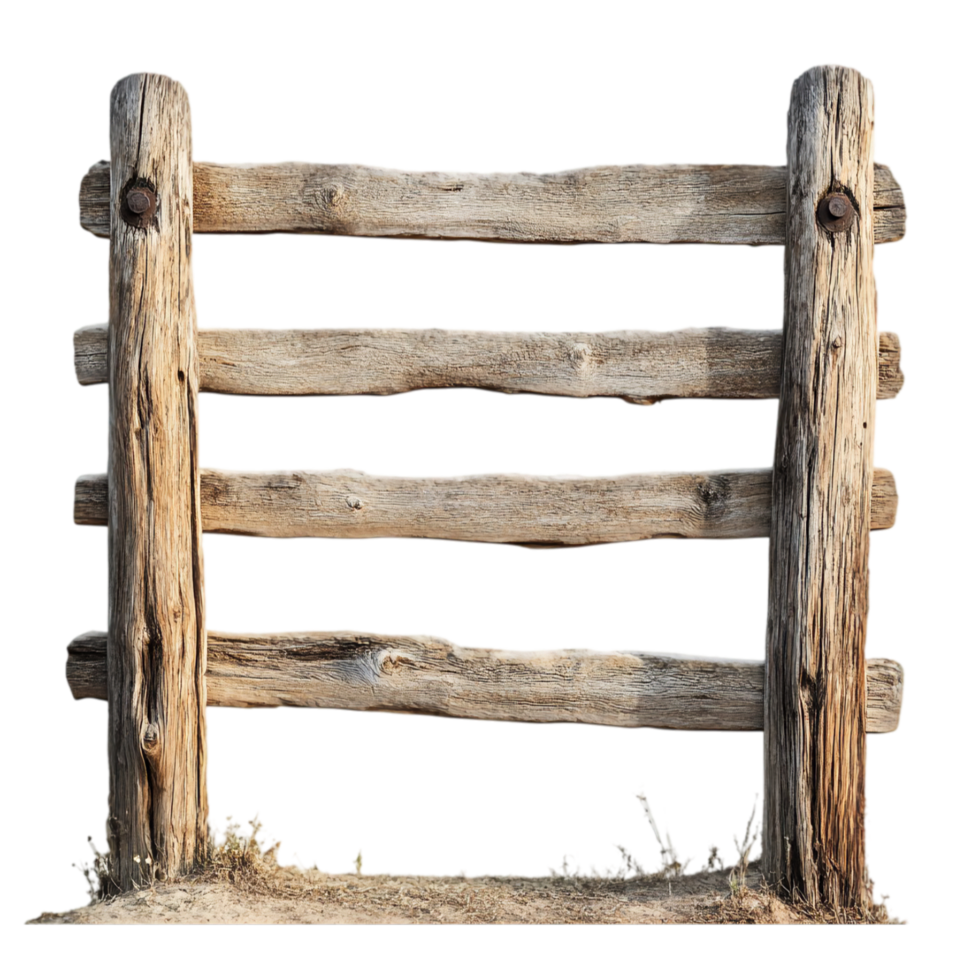 Rustic wooden fence structure farm ranch architecture isolated on transparent background png