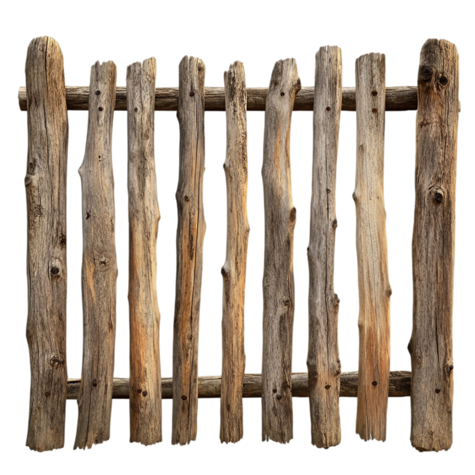 Rustic wooden fence structure aged farmyard barrier design isolated on transparent background png