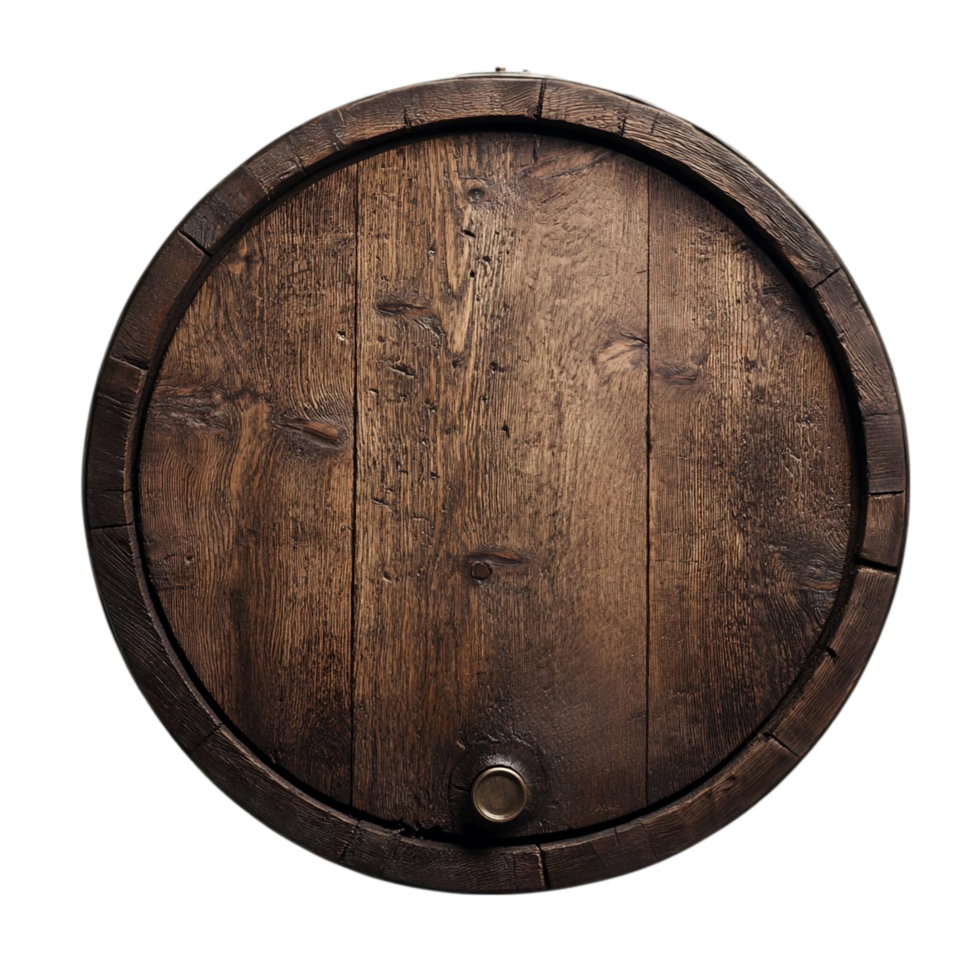 Aged wooden barrel close up for wine or whiskey storage isolated on transparent background png