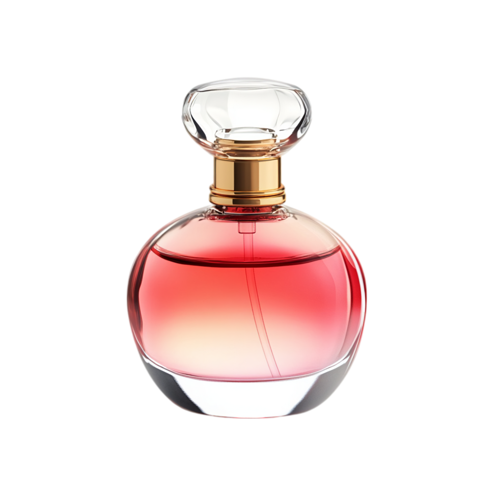 Elegant perfume bottle with pink liquid product display isolated on transparent background png