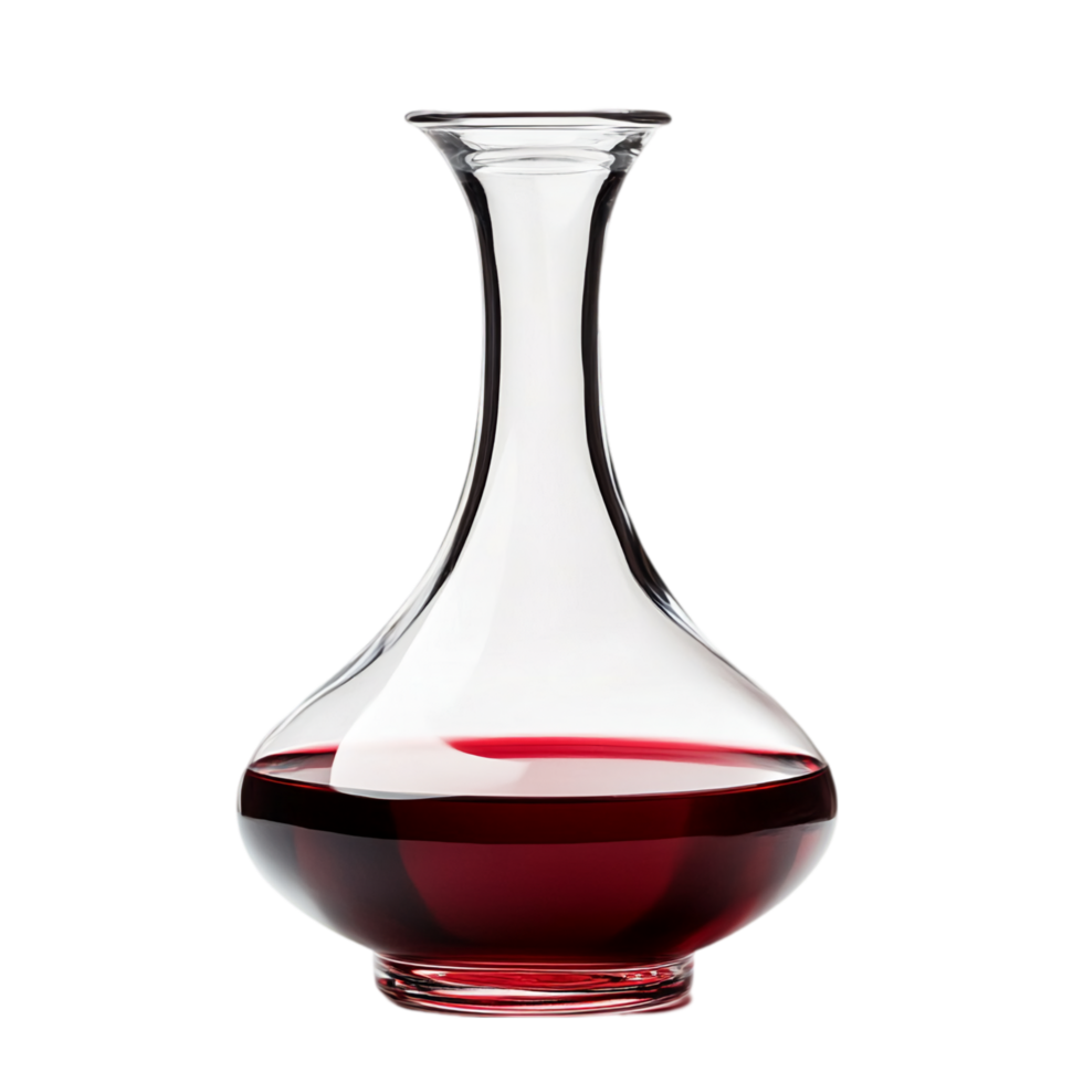 Elegant crystal decanter filled with red wine still life isolated on transparent background png